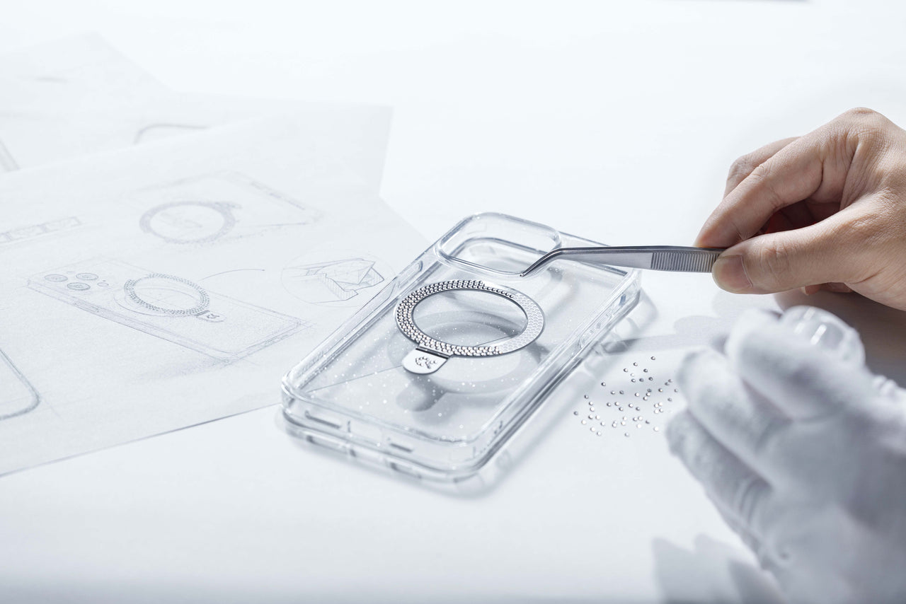 decorating clear iPhone case with rhinestones