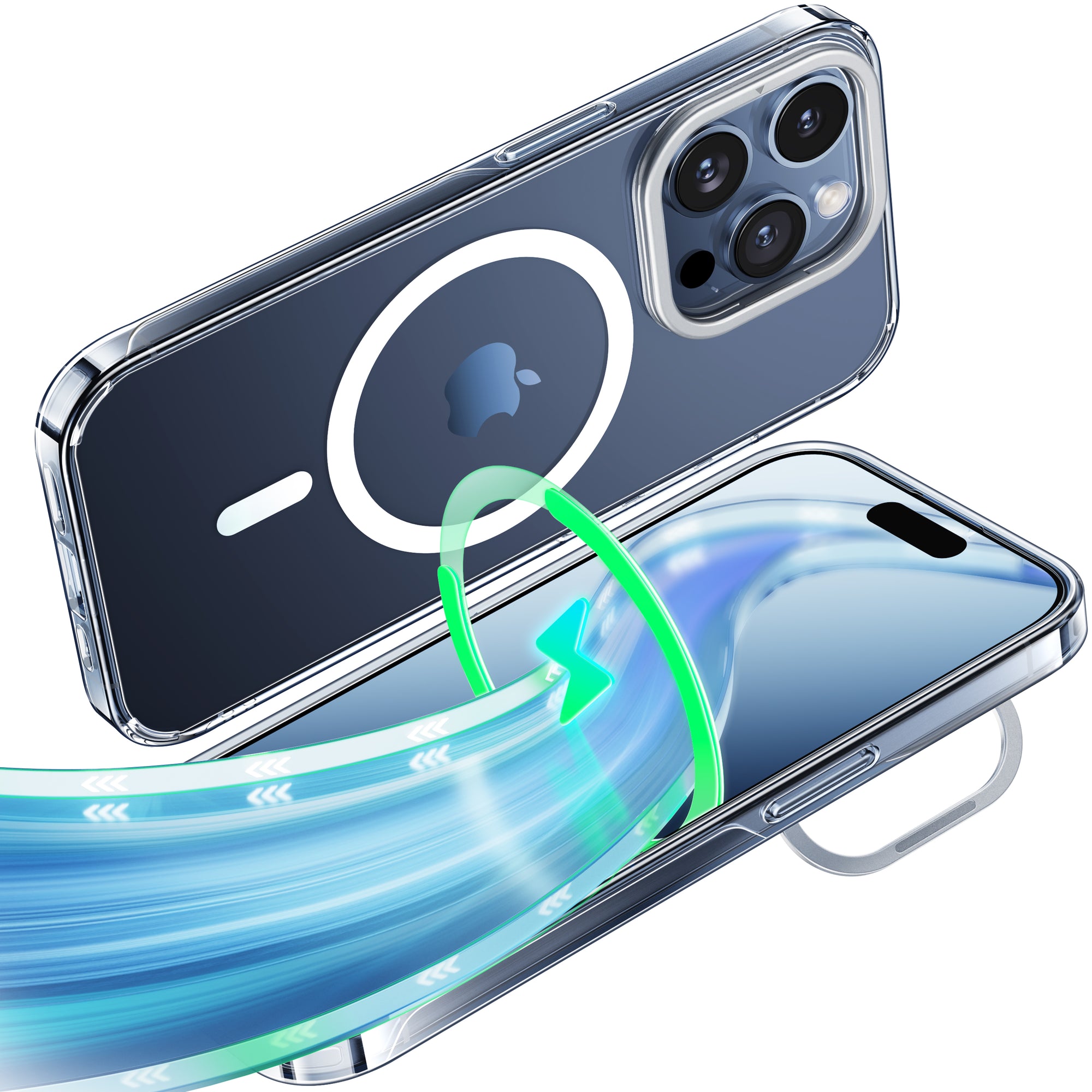 CASEKOO iPhone Anti-Yellowing Clear Phone Case with Kick Stand and MagSafe Compatible - Clear Lock Series Lens Stand Version CASEKOO