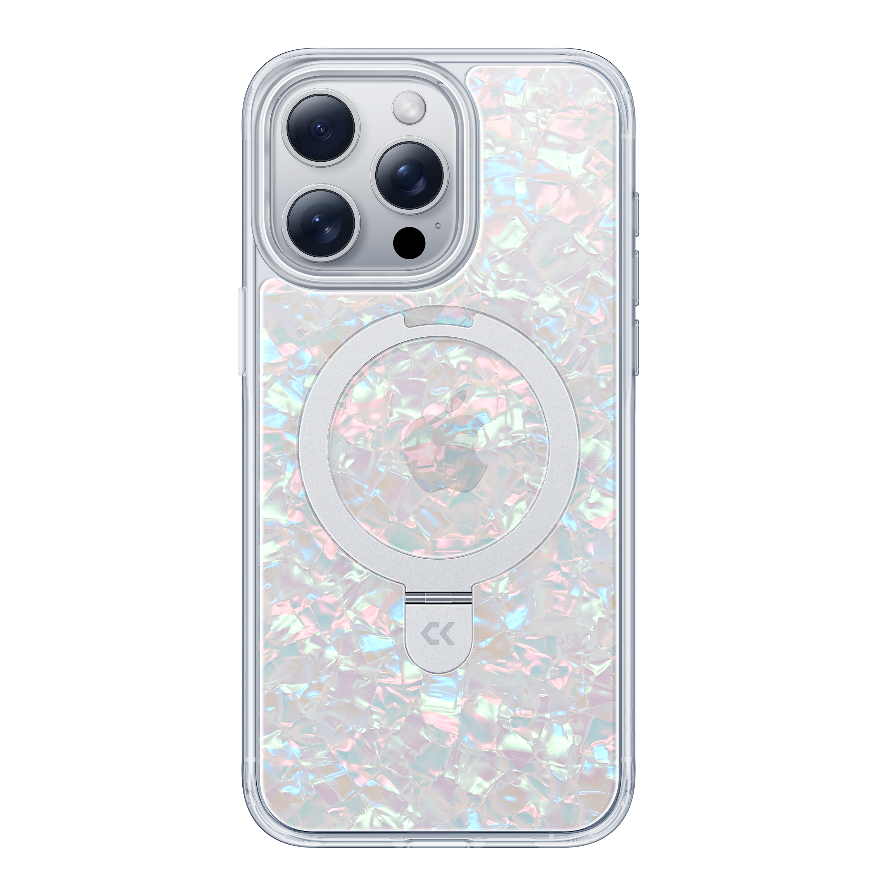 front view of white natural pearl Magic Stand Case with Built-in Rotatable Magnetic Kickstand