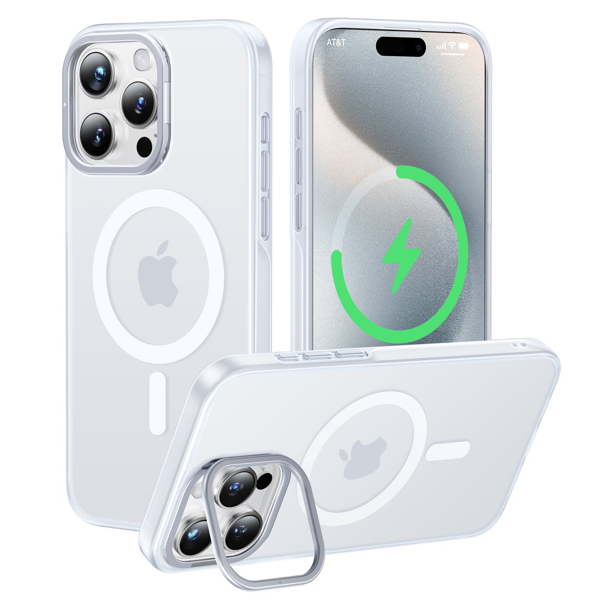 CASEKOO iPhone Matte Anti-Fingerprint Slim Phone Case with Kick Stand and MagSafe Compatible - Kooshock Series Lens Stand Version CASEKOO