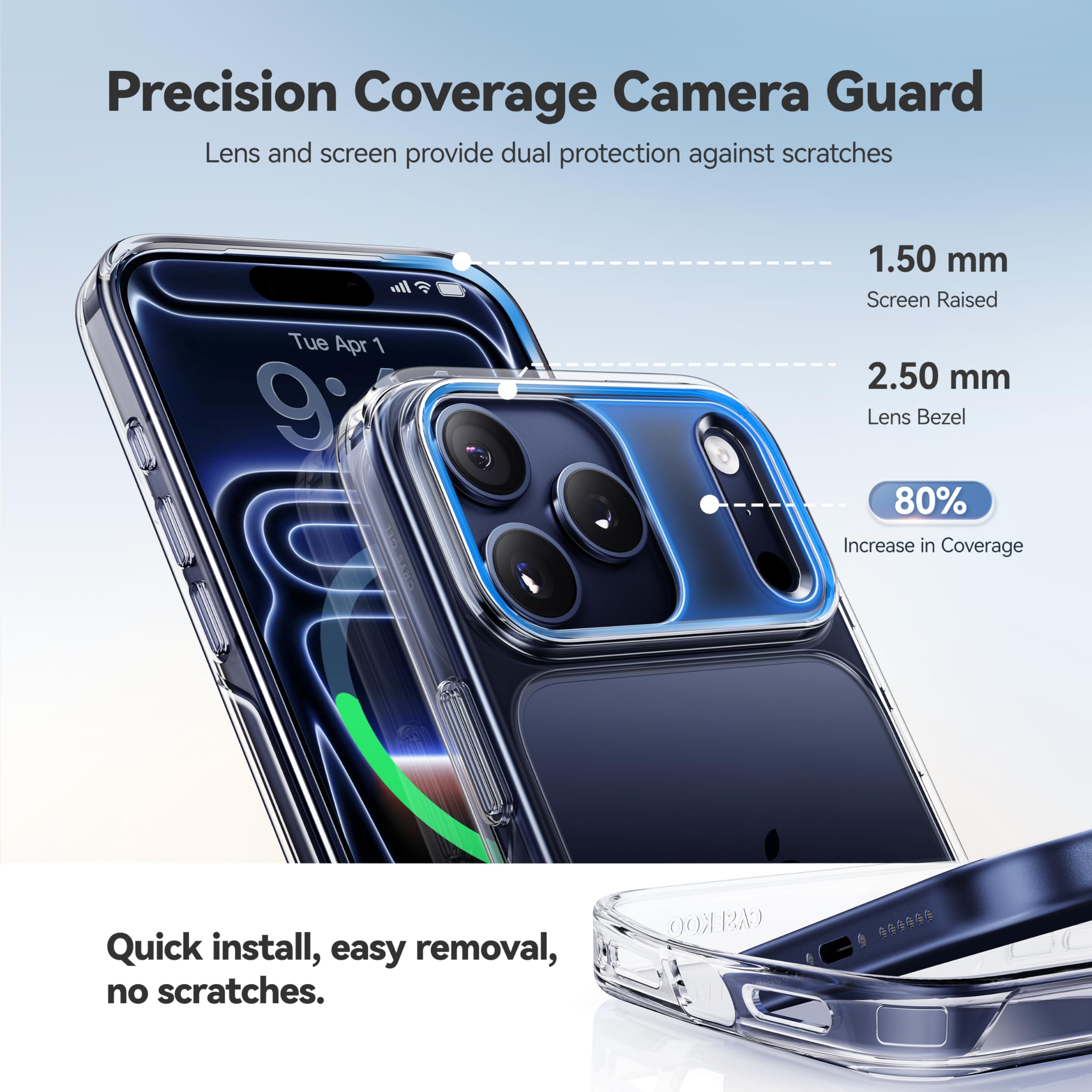casekoo crystal clear iphone 17 case with raised camera guard and 360 full lens protection against scratches