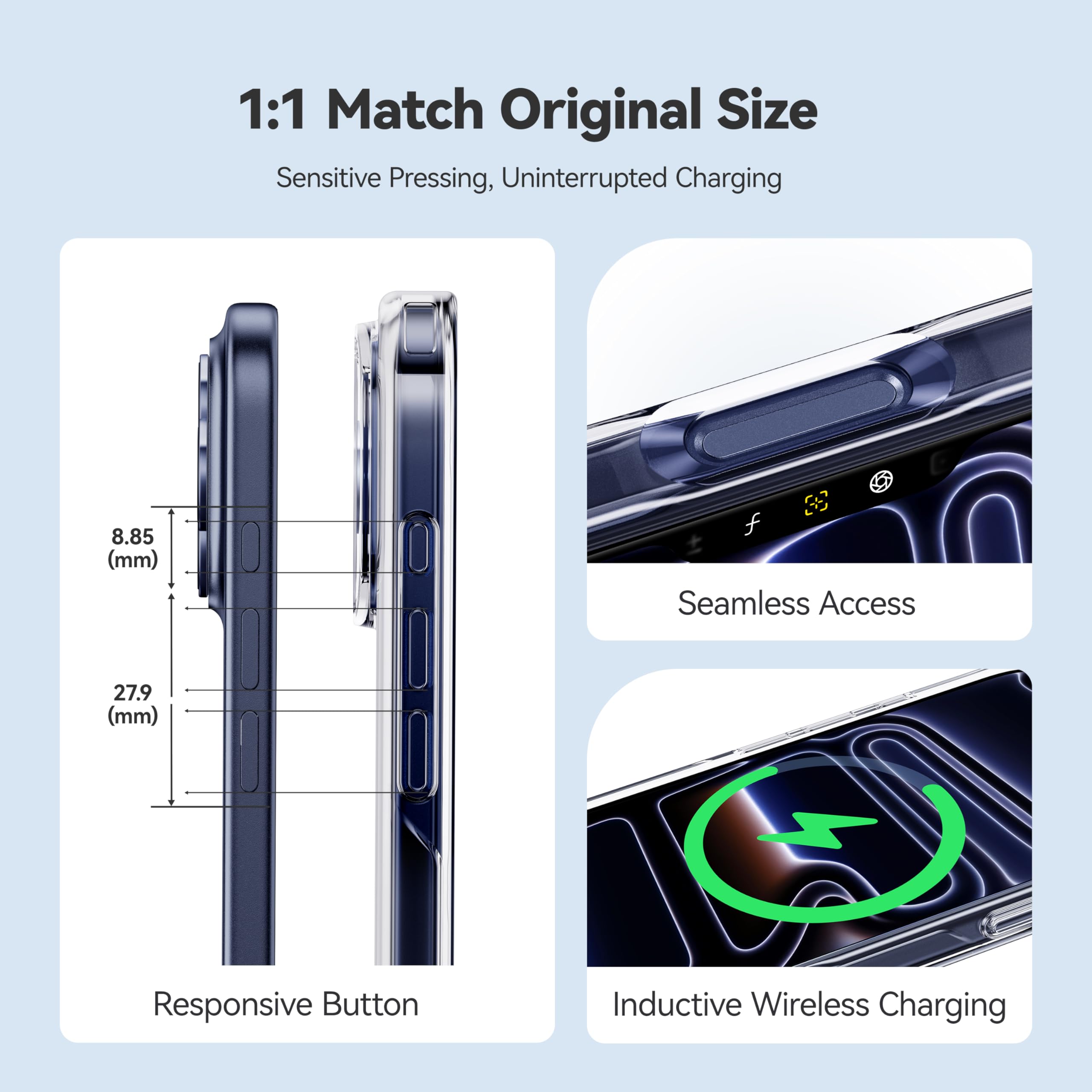 casekoo crystal clear iphone 17 pro case with precise fit responsive buttons and wireless charging support