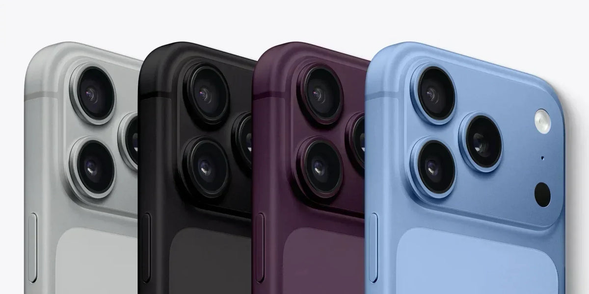 iPhone 18 Pro renderings in silver, black, purple, and light blue, showing the rear camera design.