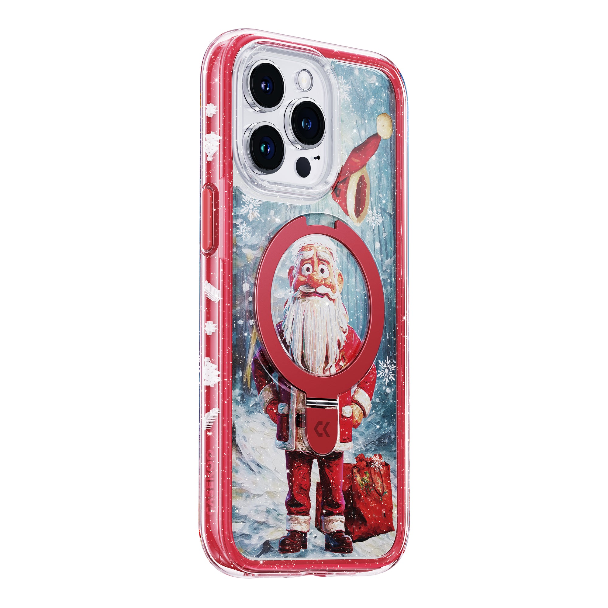 side view of christmas santa claus air cushion iphone case showing the design