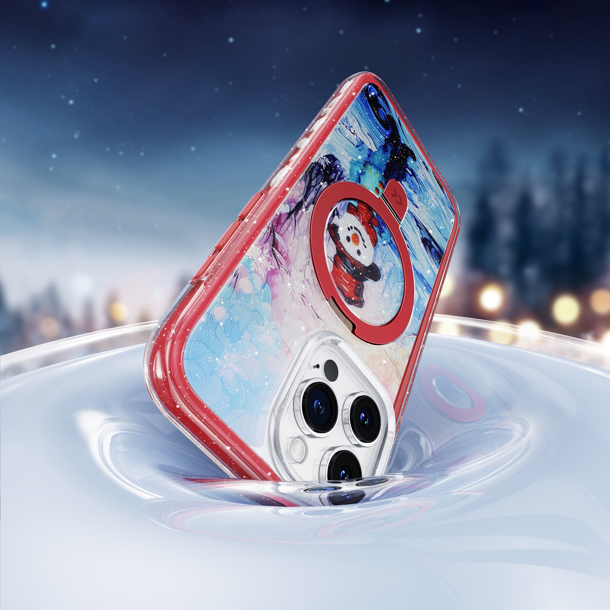 christmas snowman air cushion iphone case showing the shockproof feature