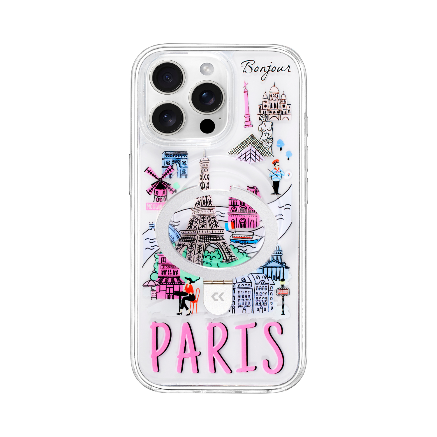 front view of paris design iphone case showing the design