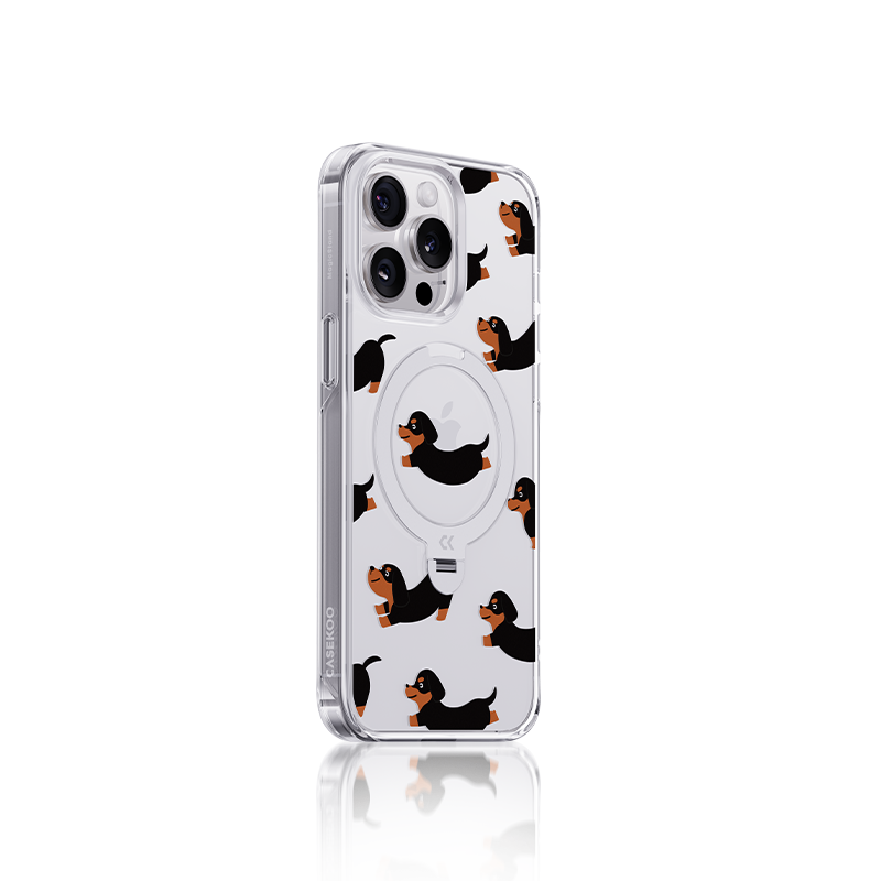 side view of dachshund iphone case showing the design