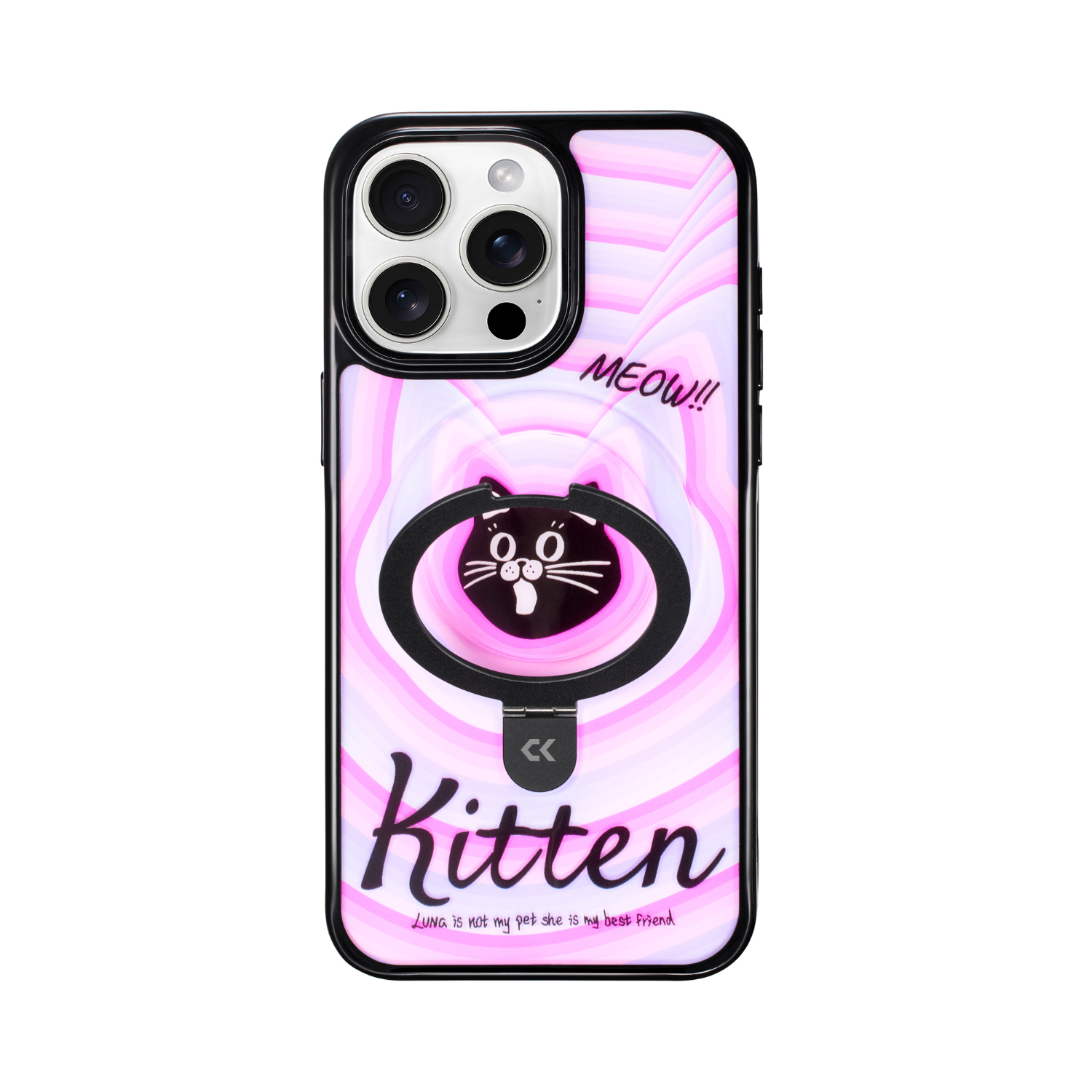 front view of Screaming Kitty iphone case showing the design