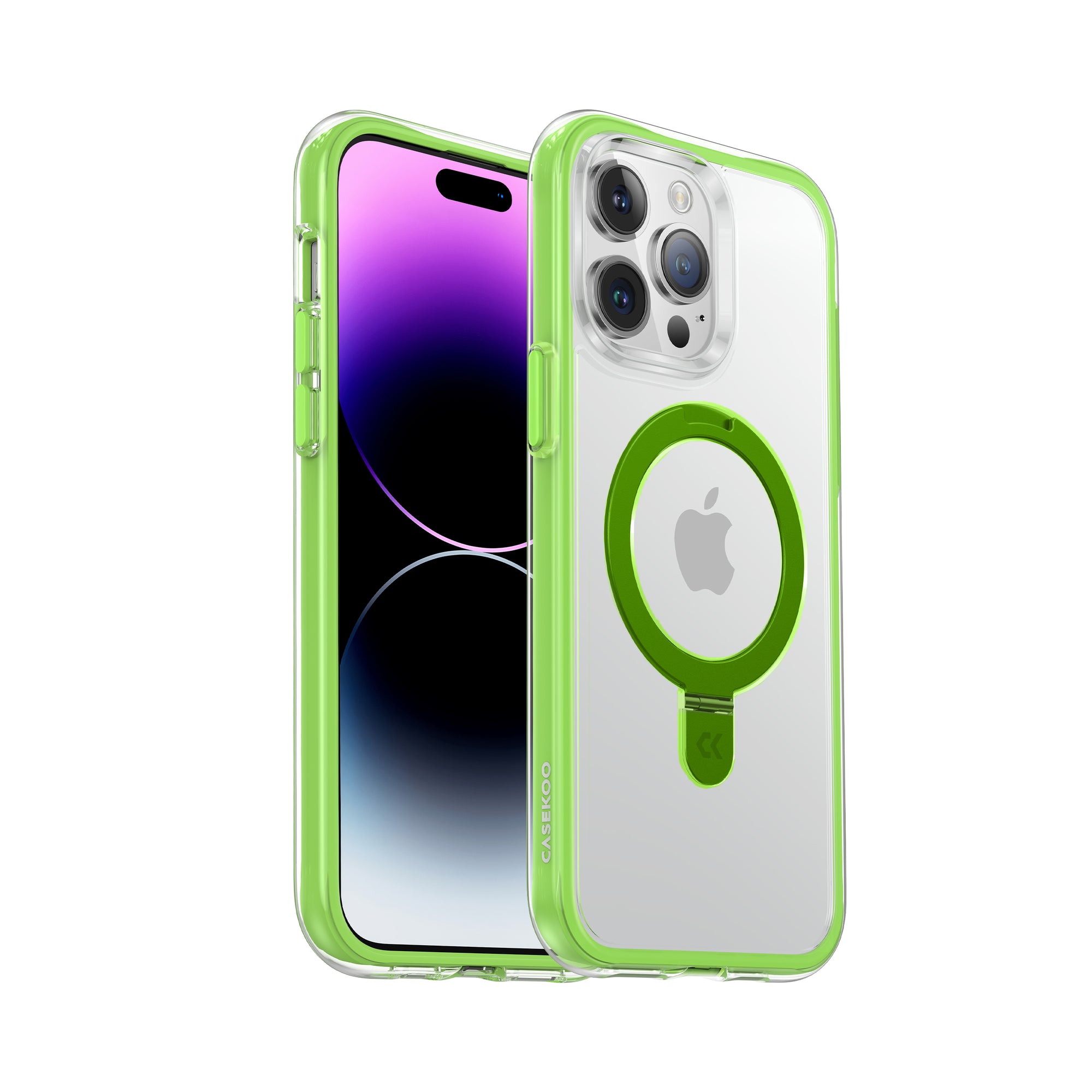 side view of the lime air cushion magic stand iphone case showing the design