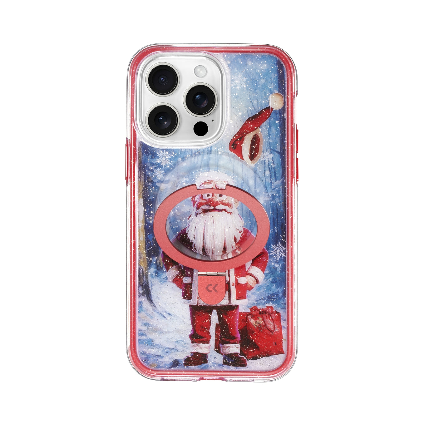 front view of christmas santa claus air cushion iphone case showing the design