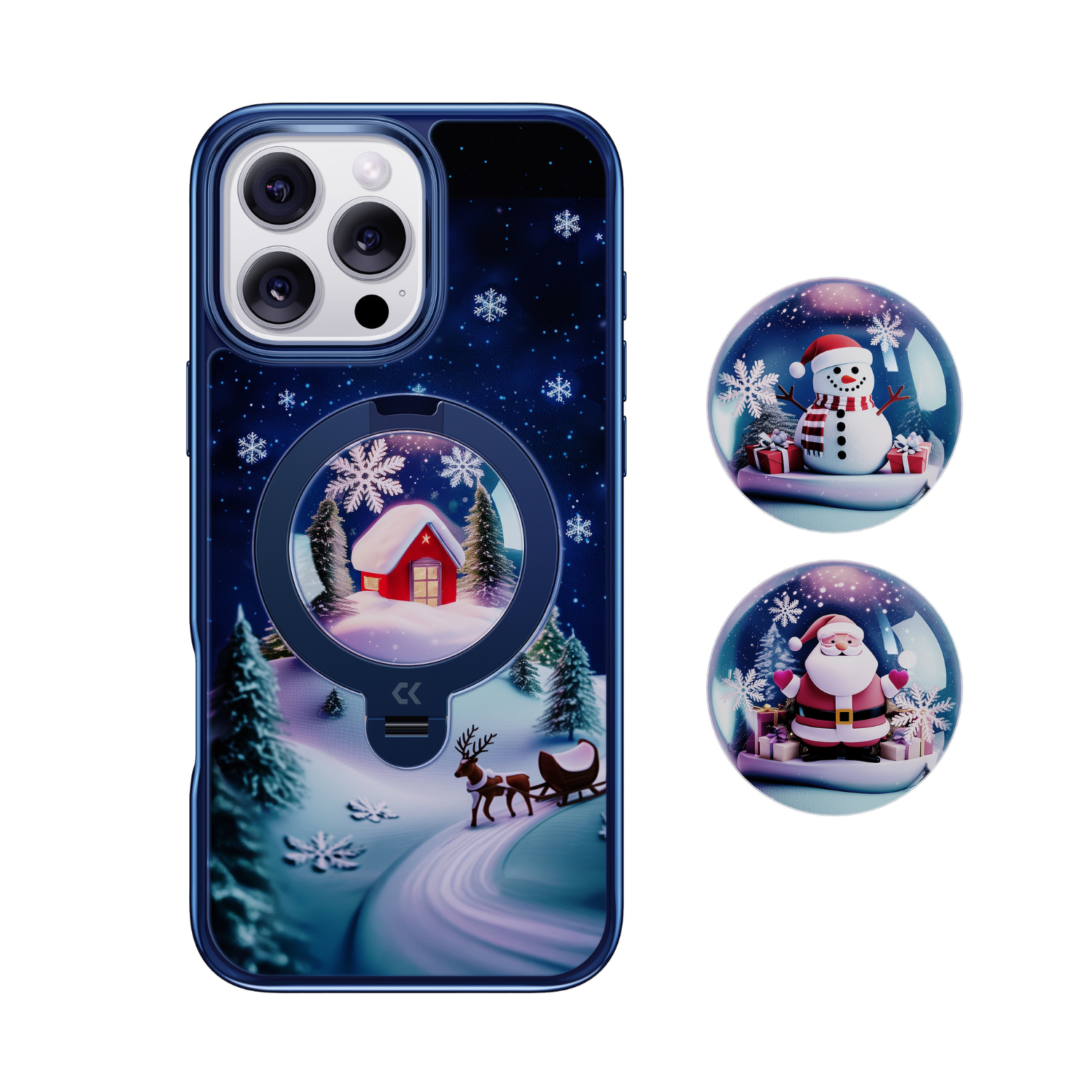 front view of christmas winter wonderland iphone case showing the design