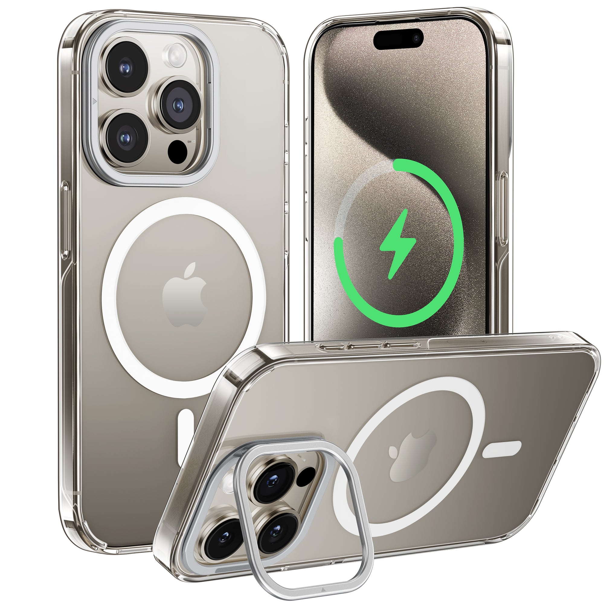 CASEKOO iPhone Anti-Yellowing Clear Phone Case with Kick Stand and MagSafe Compatible - Clear Lock Series Lens Stand Version CASEKOO