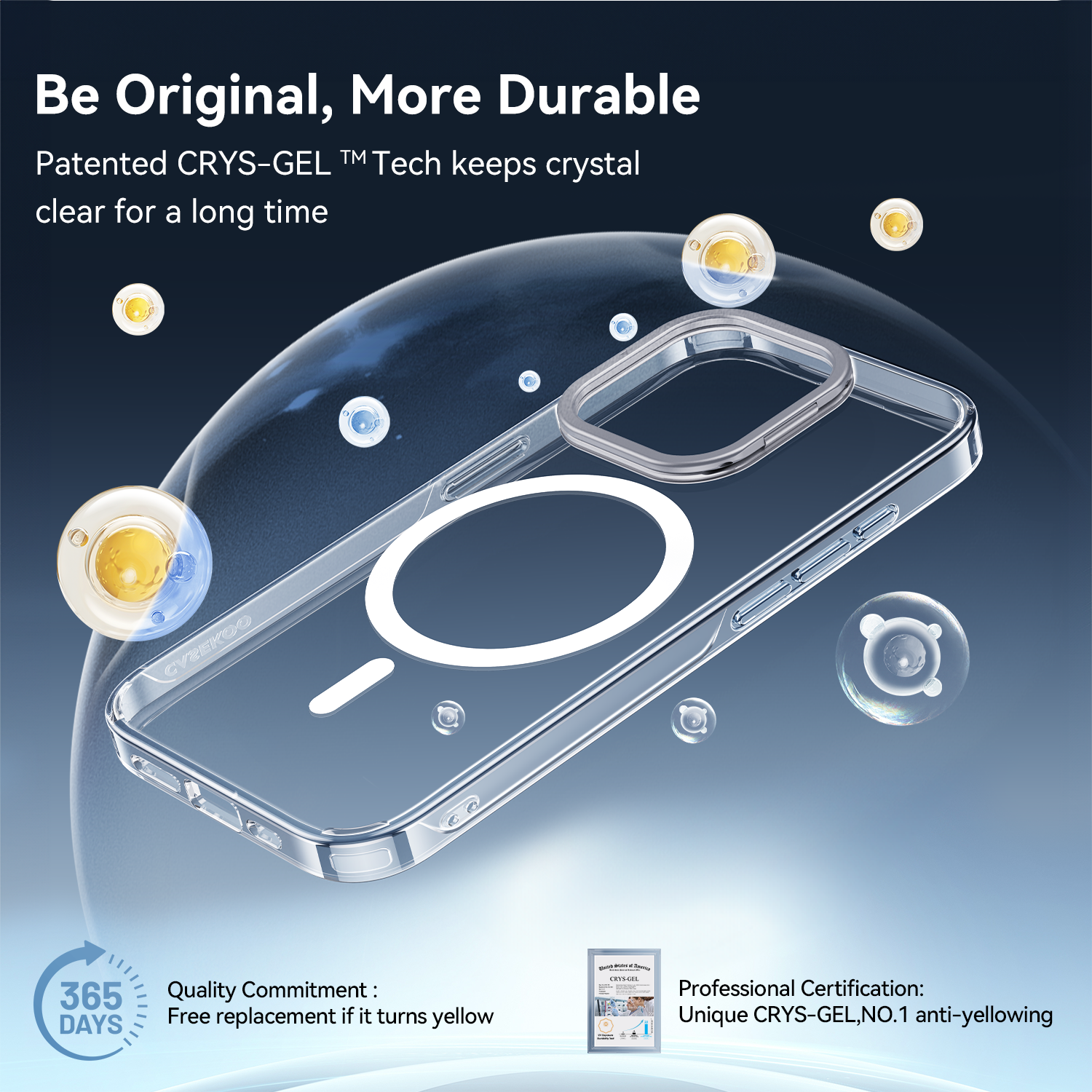 CASEKOO iPhone Anti-Yellowing Clear Phone Case with Kick Stand and MagSafe Compatible - Clear Lock Series Lens Stand Version