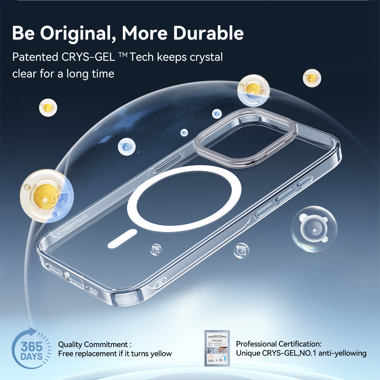 CASEKOO iPhone Anti-Yellowing Clear Phone Case with Kick Stand and MagSafe Compatible - Clear Lock Series Lens Stand Version CASEKOO