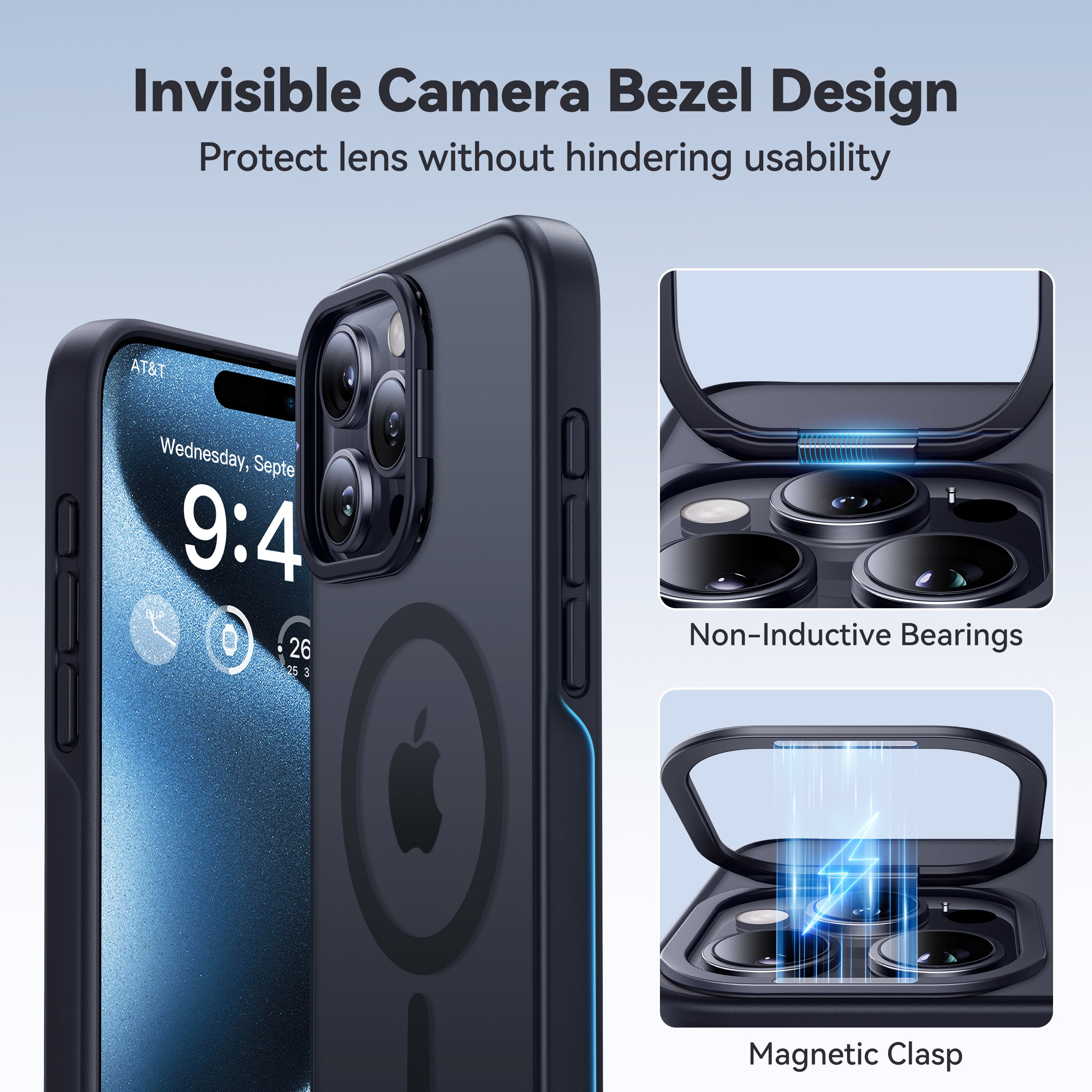 CASEKOO iPhone マット 指紋防止 スリム 携帯ケース キックスタンド付き MagSafe 対応 - Kooshock シリーズ レンズスタンド バージョン