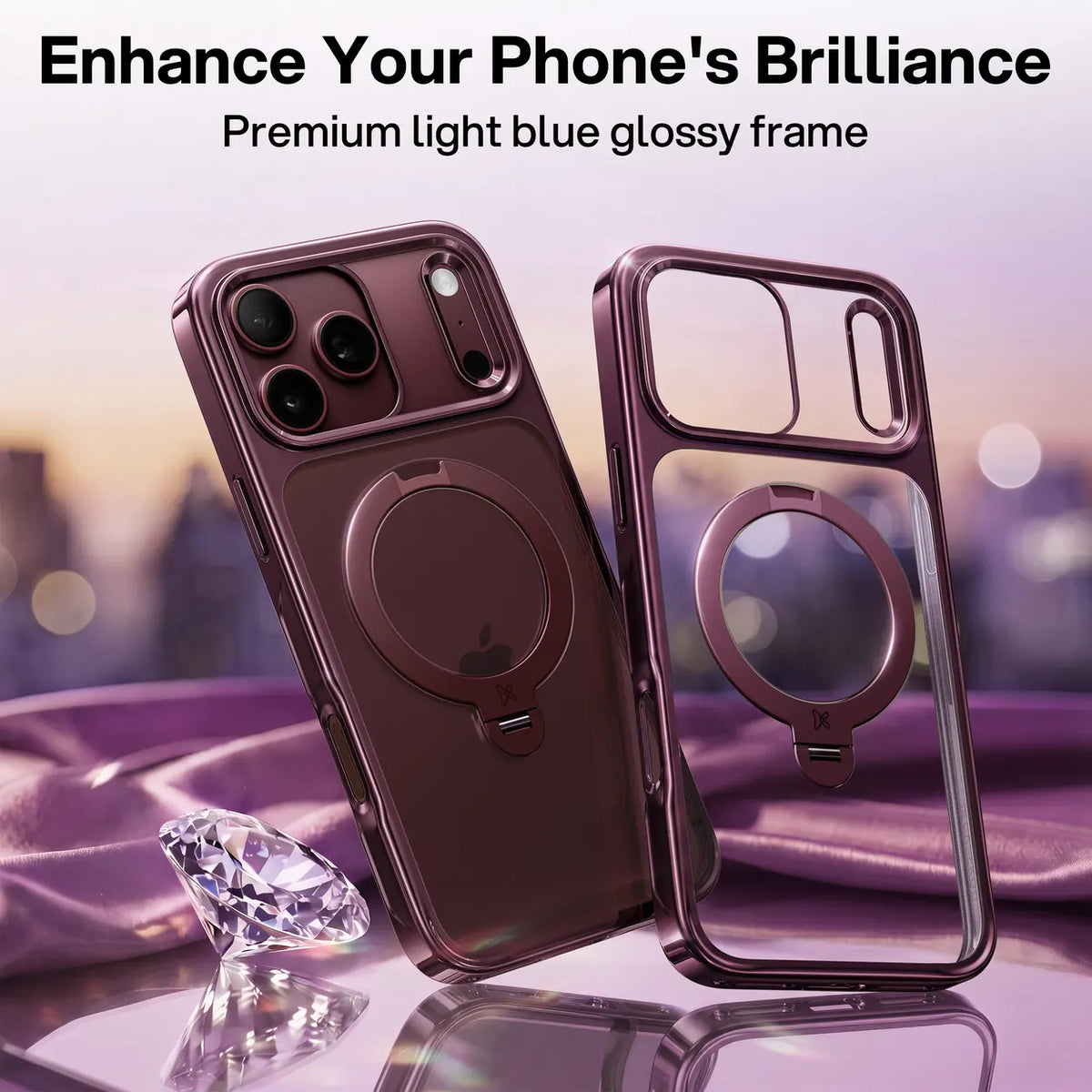 Burgundy clear iPhone case with glossy frame that shows the phone's original color