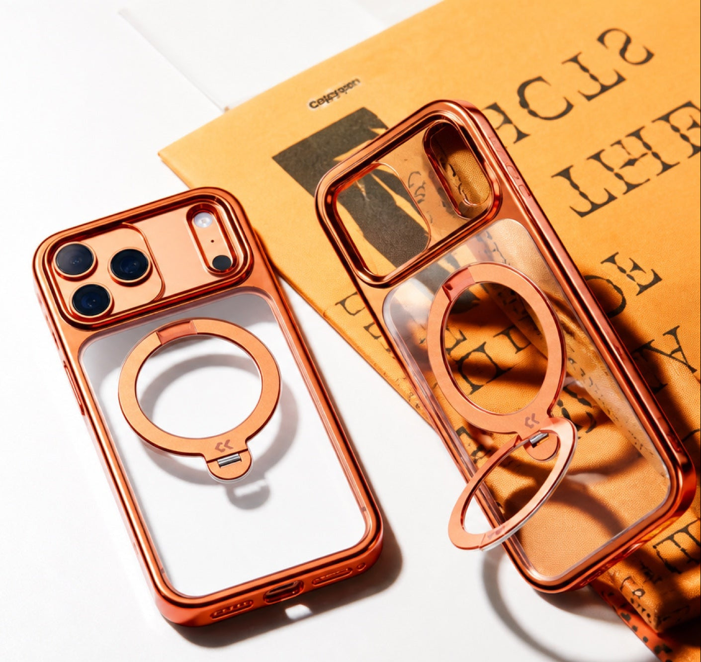 Close view of the Vivid Orange StandKOO Halo foldable stand