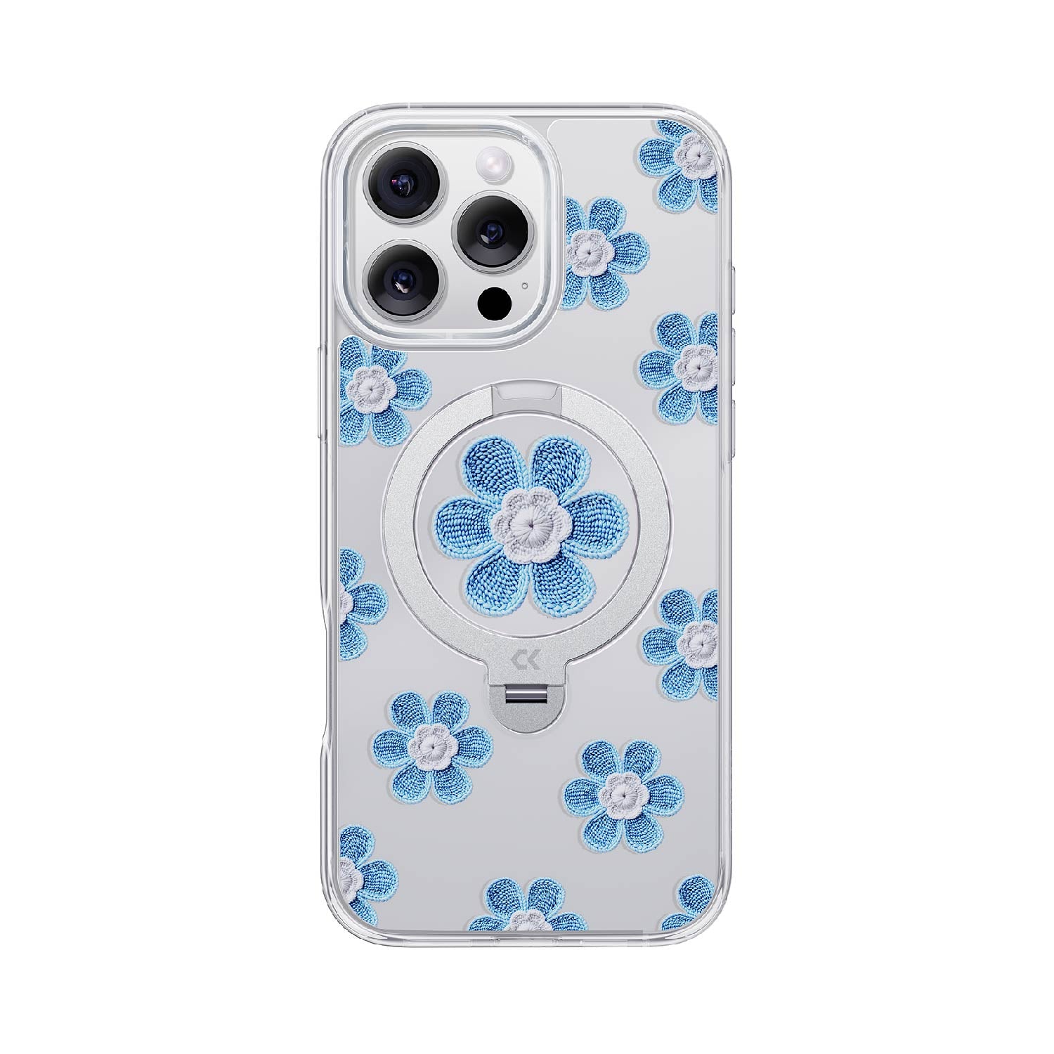 front view of the blue blossom iphone case showing the design