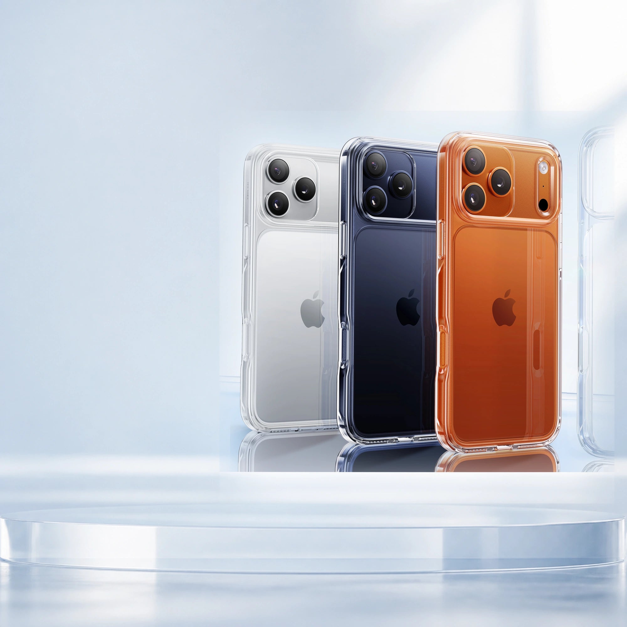 White, navy and orange iPhones in exact CASEKOO anti-yellow clear cases