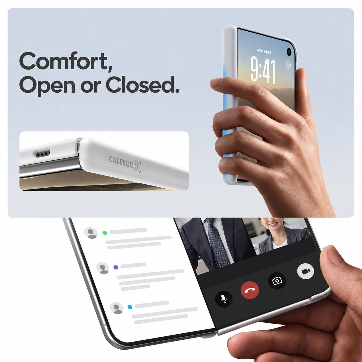 Phone case held open and closed