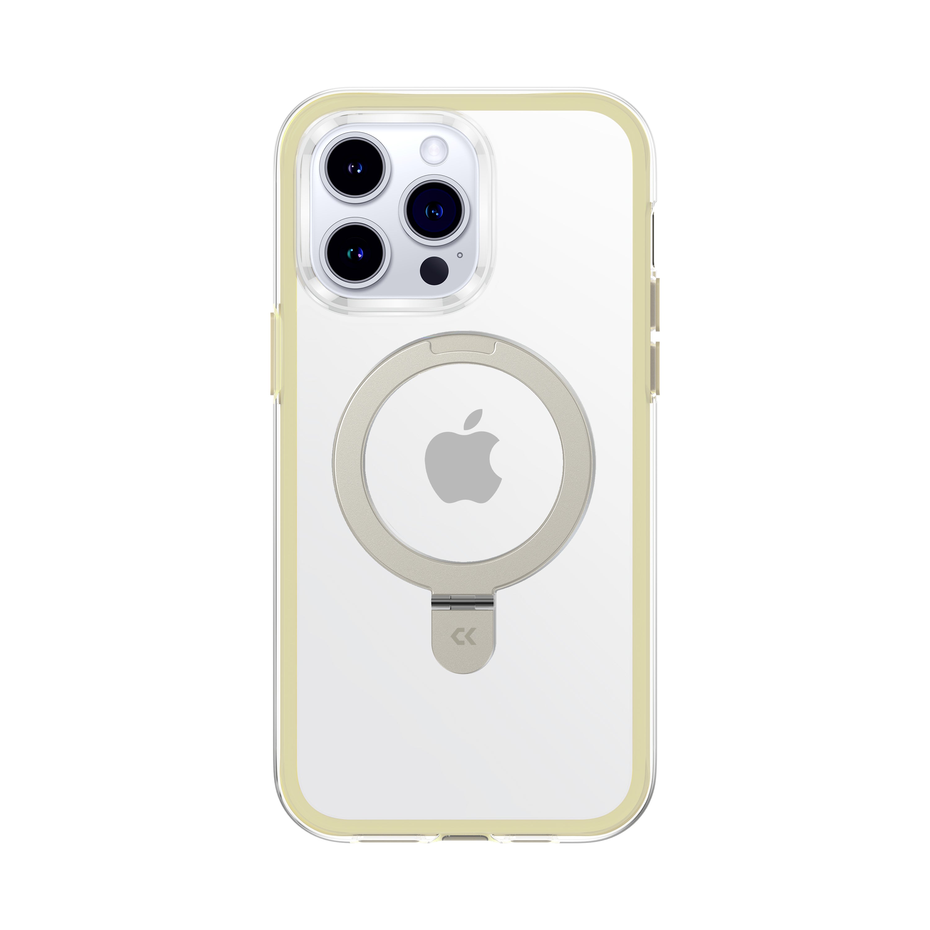 front view of the beige air cushion magic stand iphone case showing the design