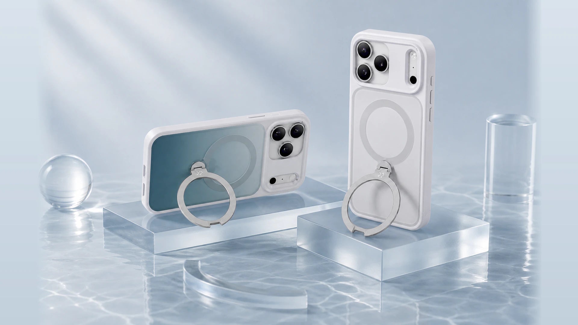 縦置きと横置きで内蔵360°スタンドを完全に見せる2つのCASEKOO Frostケース
