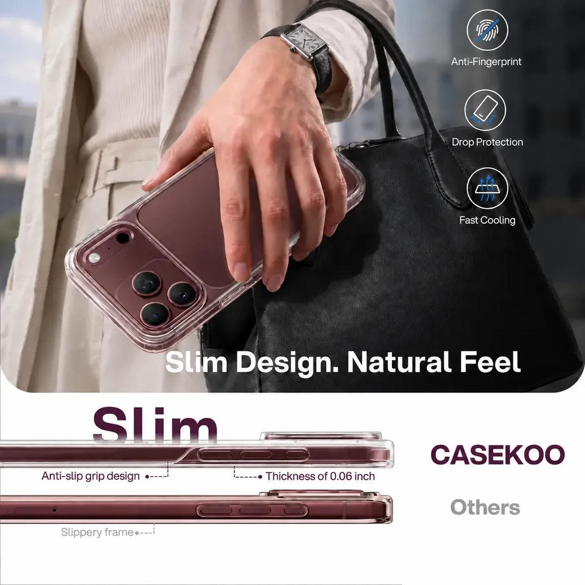 CASEKOO PureKOO Crystal Clear case: Slim profile. Comfortable grip.