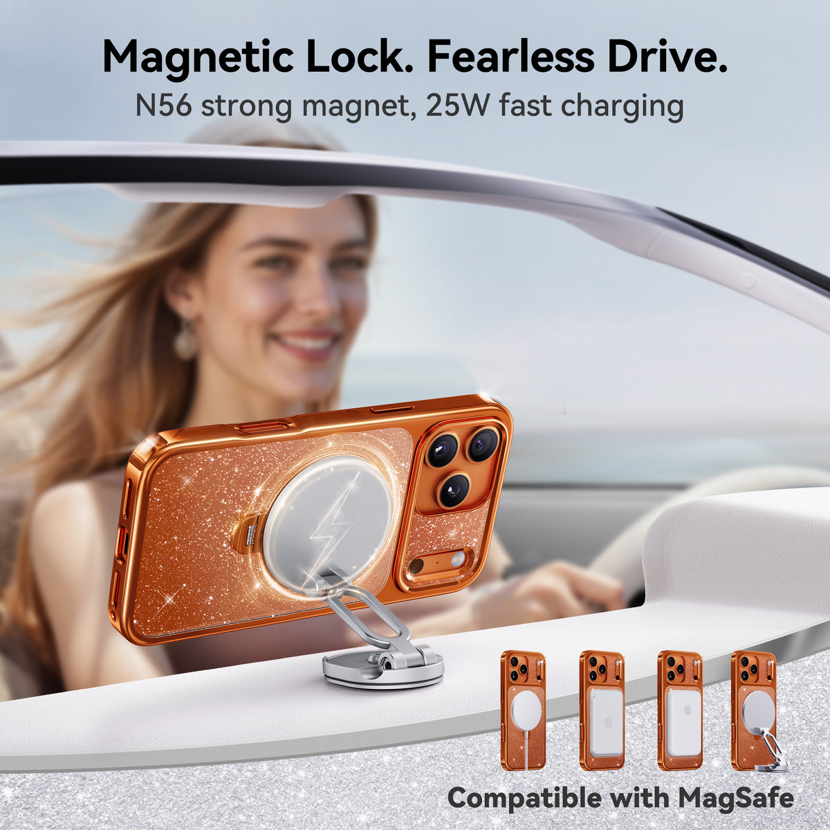 Sparkle Orange Glitter case magnetic