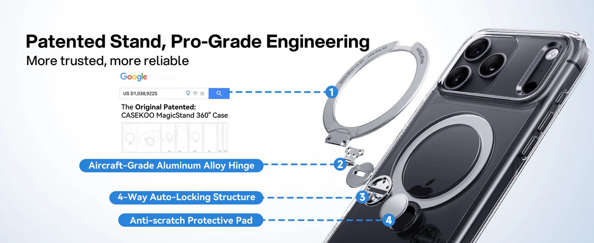 CASEKOO Crystal Clear StandKOO: A stand that rotates 360°.