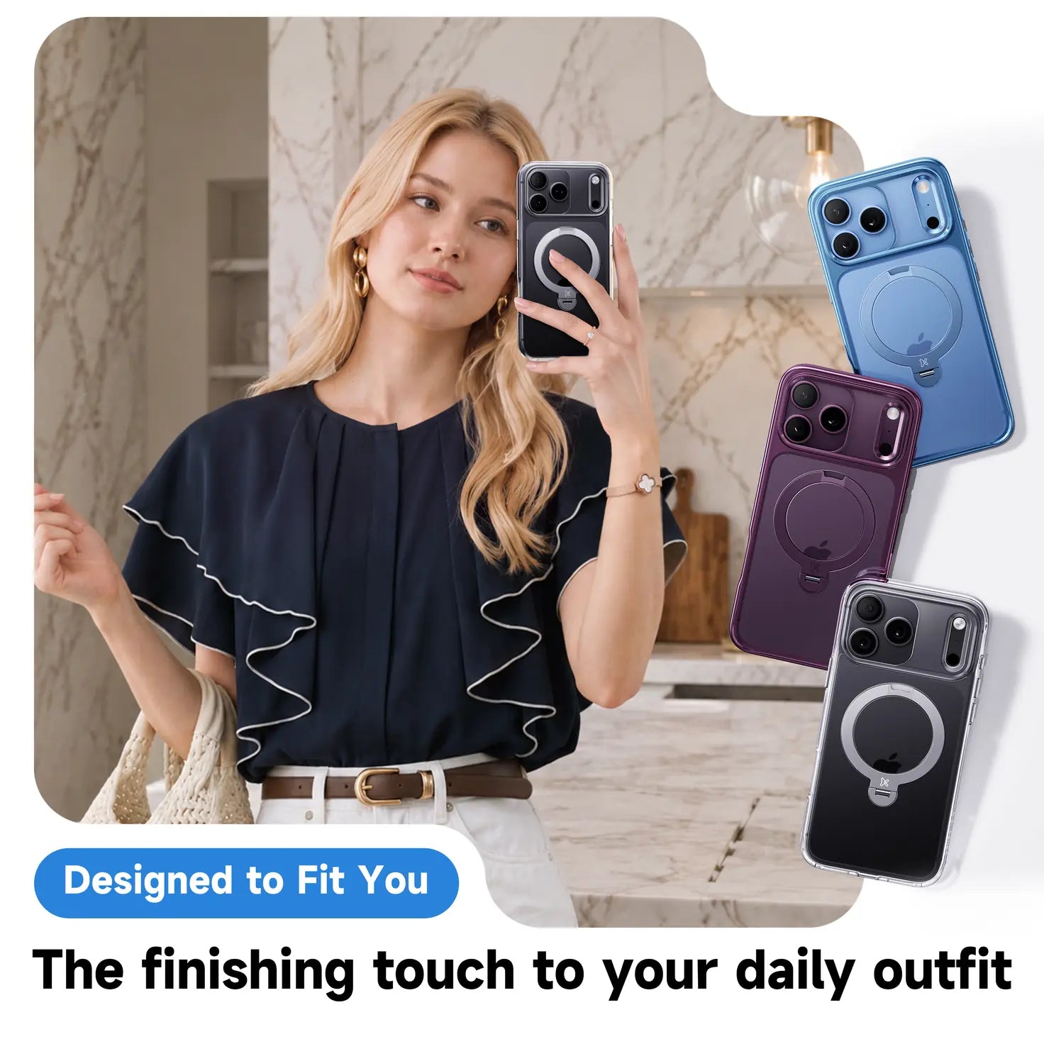 Crystal Clear StandKOO transparent case showing phone colors