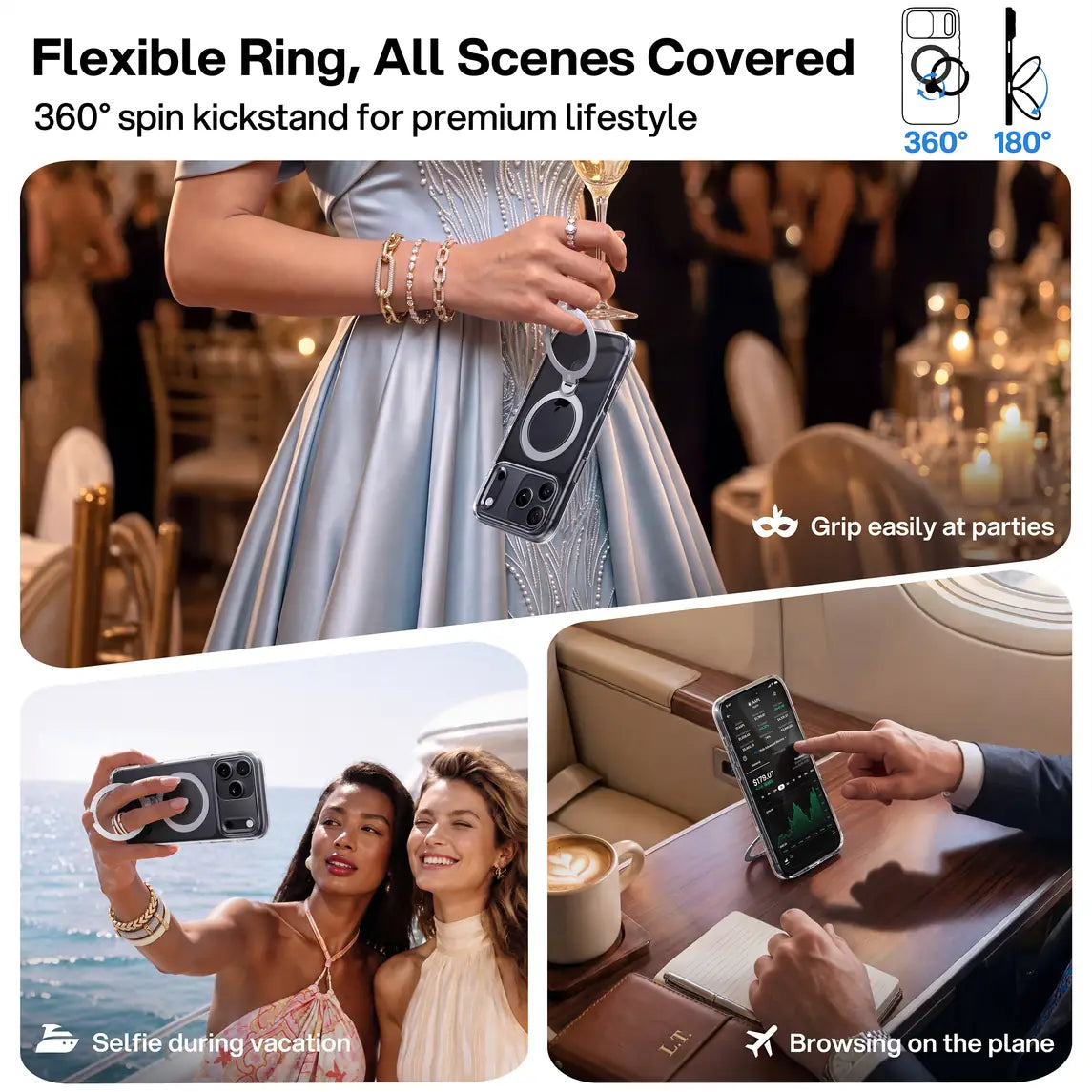 Crystal Clear StandKOO 360 degree ring stand and grip in everyday use