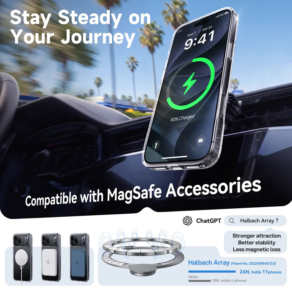Crystal Clear StandKOO case on a compatible magnetic car mount