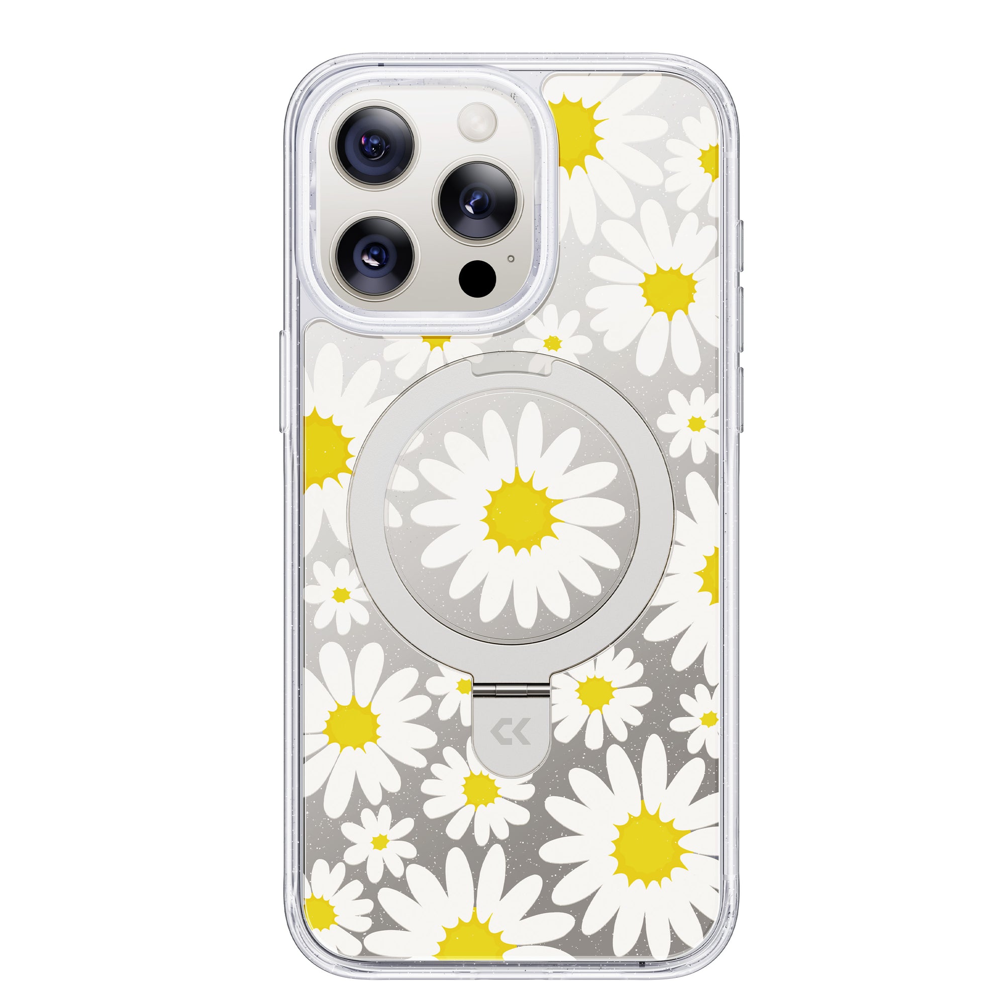 glitter daisy magic stand iphone case showing the design