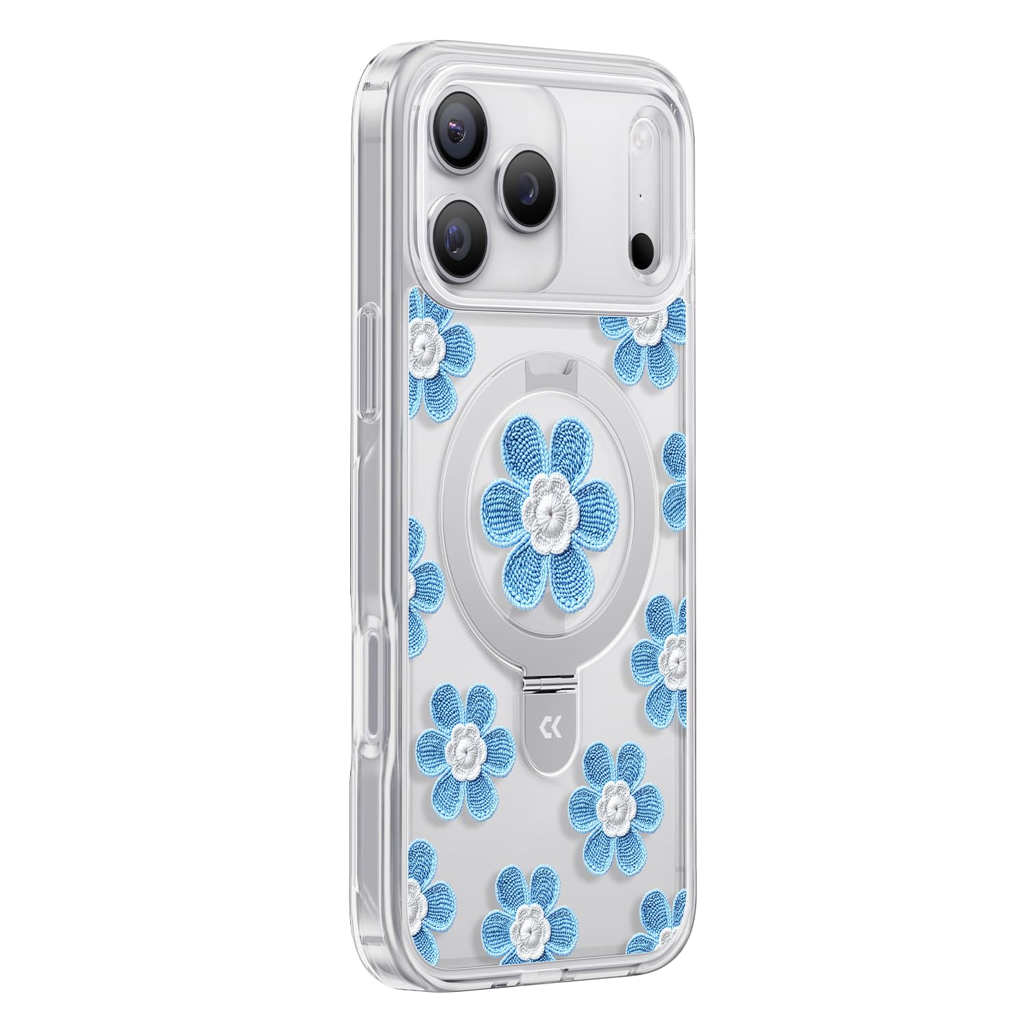 CASEKOO Floral Series Blue Flowers Phone Case with Magnetic Ring Stand