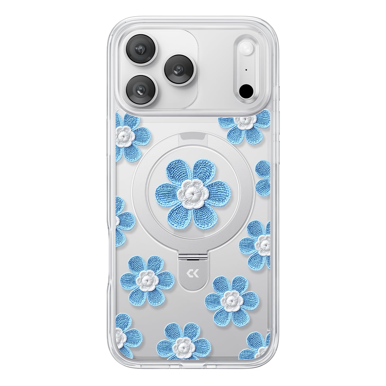 CASEKOO Floral Series Blue Flowers Phone Case with Magnetic Ring Stand