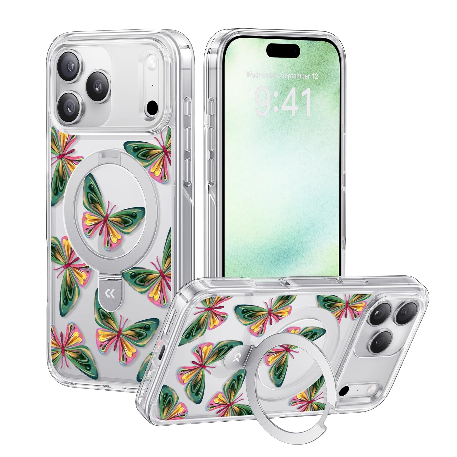 CASEKOO Floral Series Dancing Butterfly Phone Case with Magnetic Ring Stand