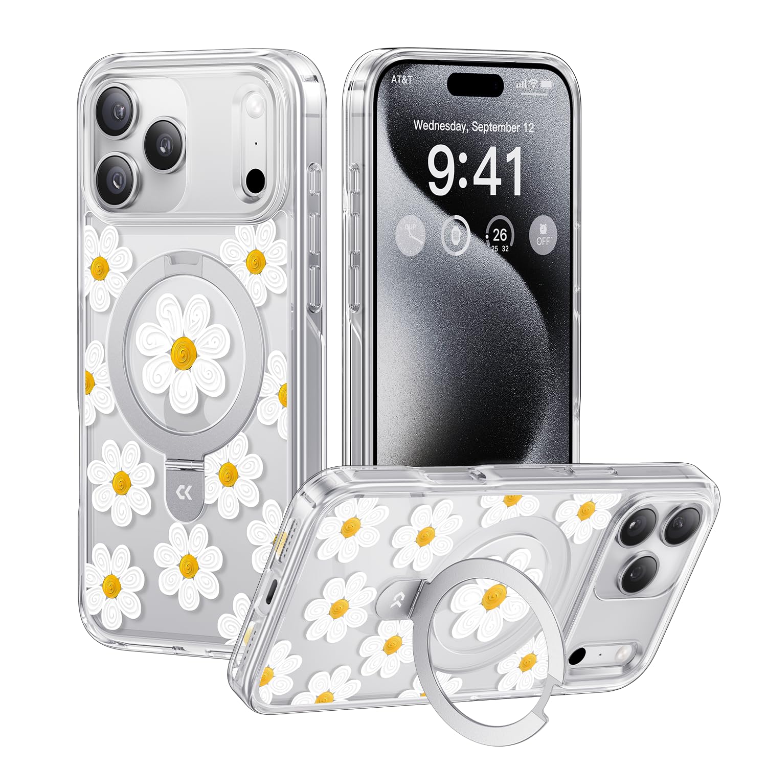 CASEKOO Floral Series Oil Painting Daisy Phone Case with Magnetic Ring Stand