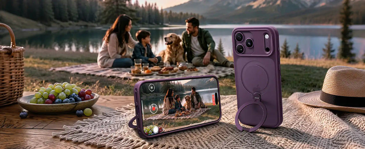 Family picnic using StandKOO Frost as a hands-free stand
