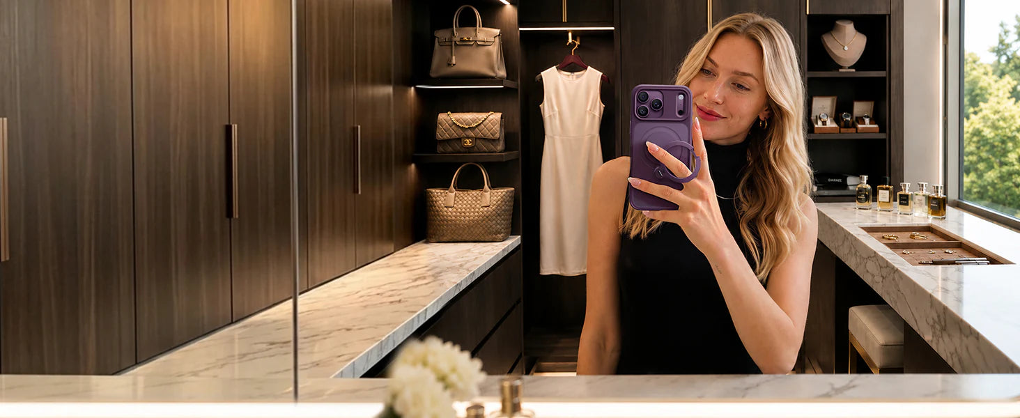 Woman taking a mirror photo with StandKOO Frost