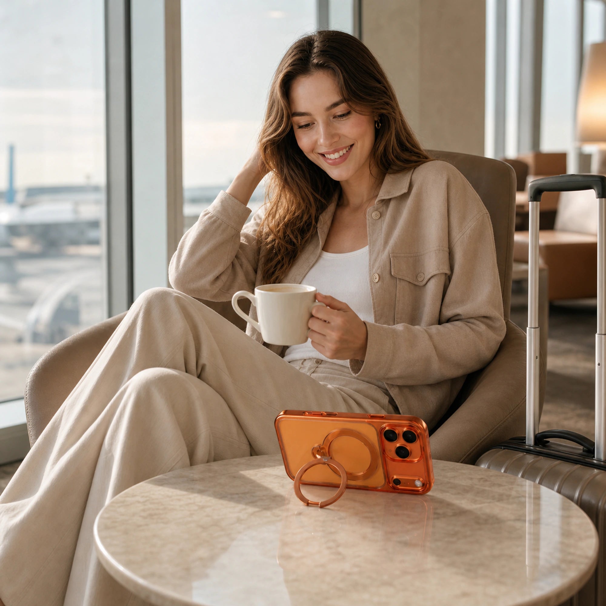 CASEKOO StandKOO Halo in a hands-free work and travel setting