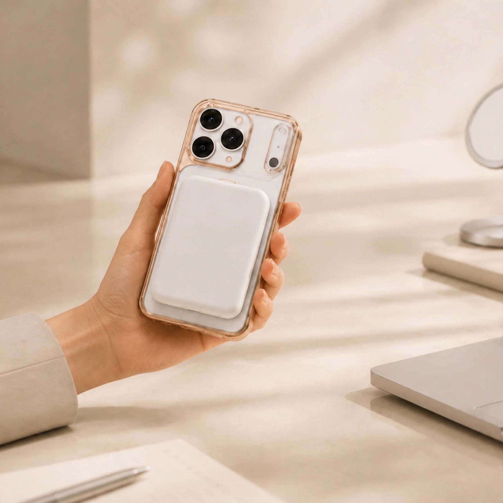 CASEKOO StandKOO Halo connected to a MagSafe battery pack