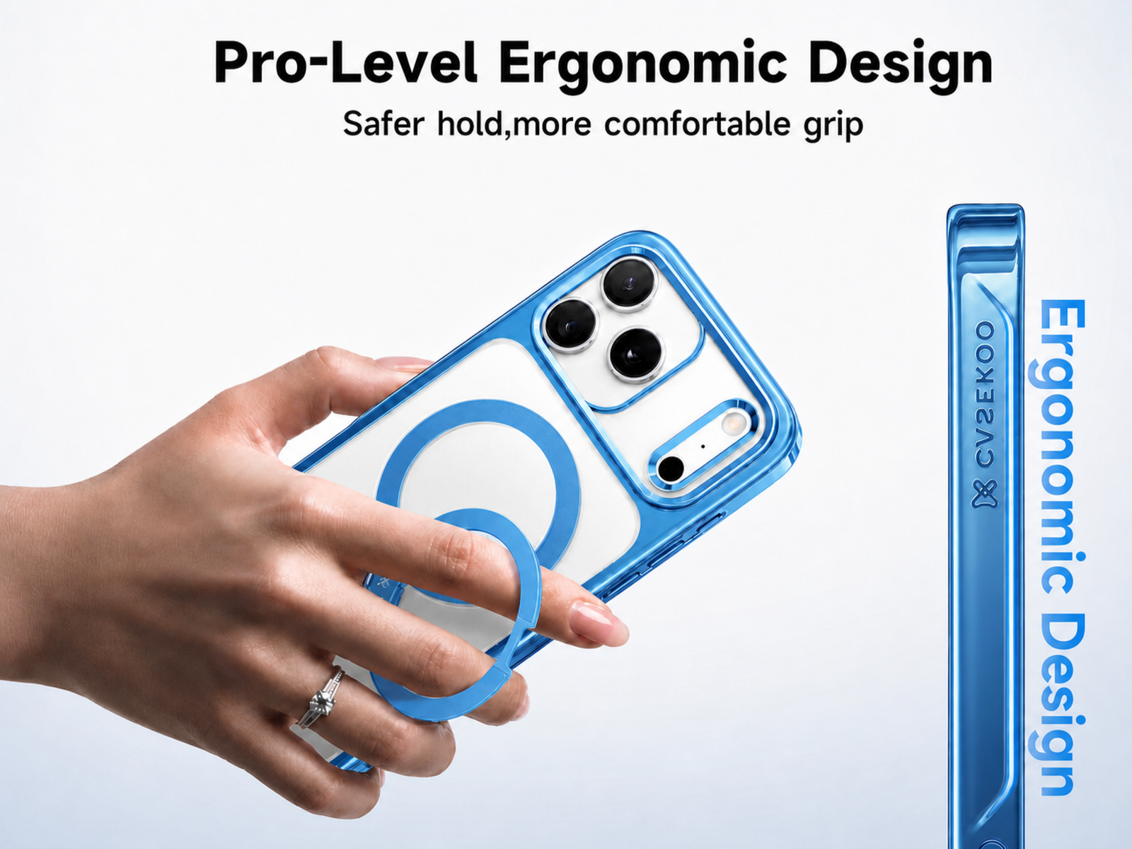 StandKOO Halo Gentle Blue ergonomic ring grip demonstration