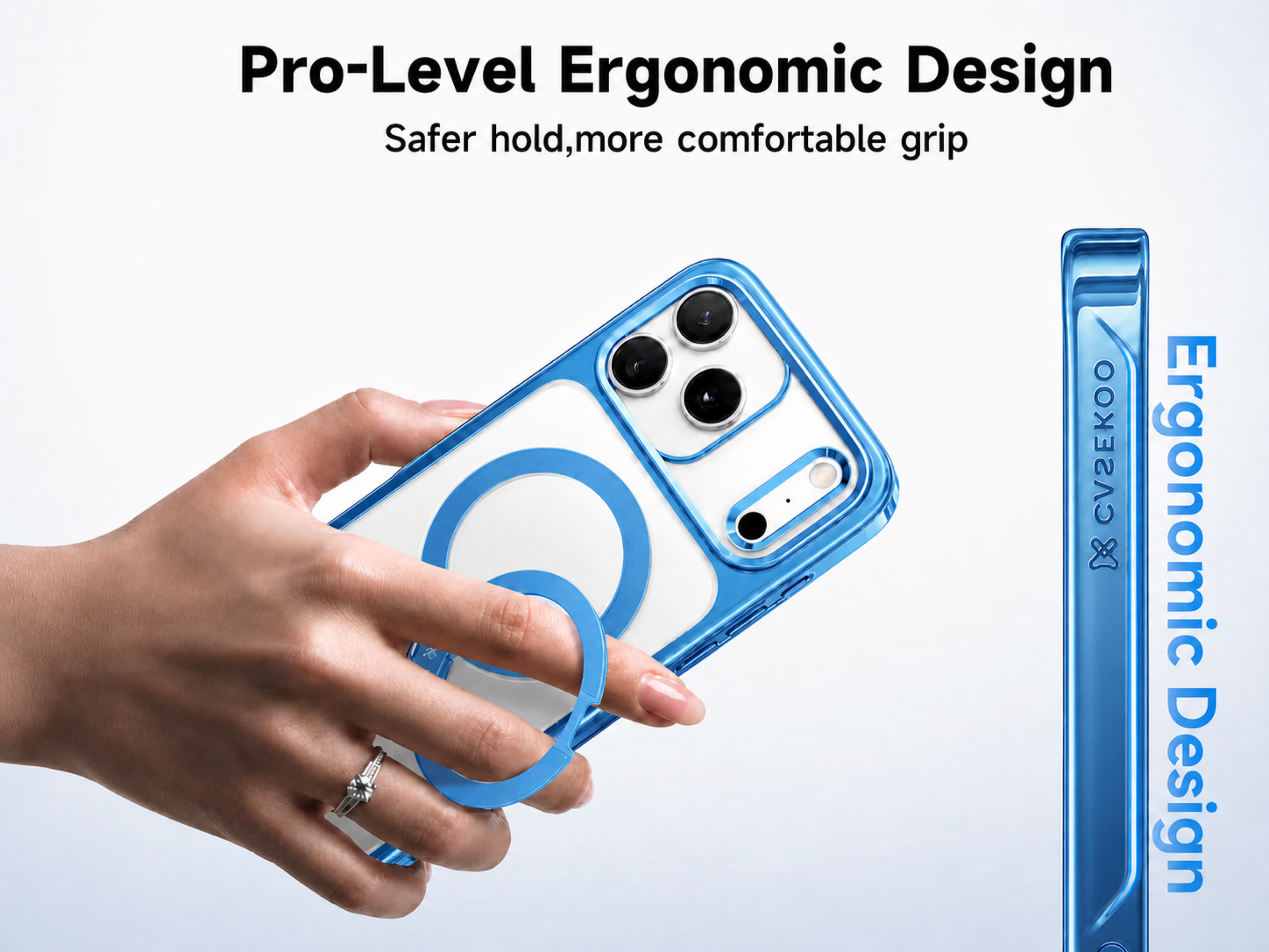 StandKOO Halo Gentle Blue ergonomic ring grip demonstration
