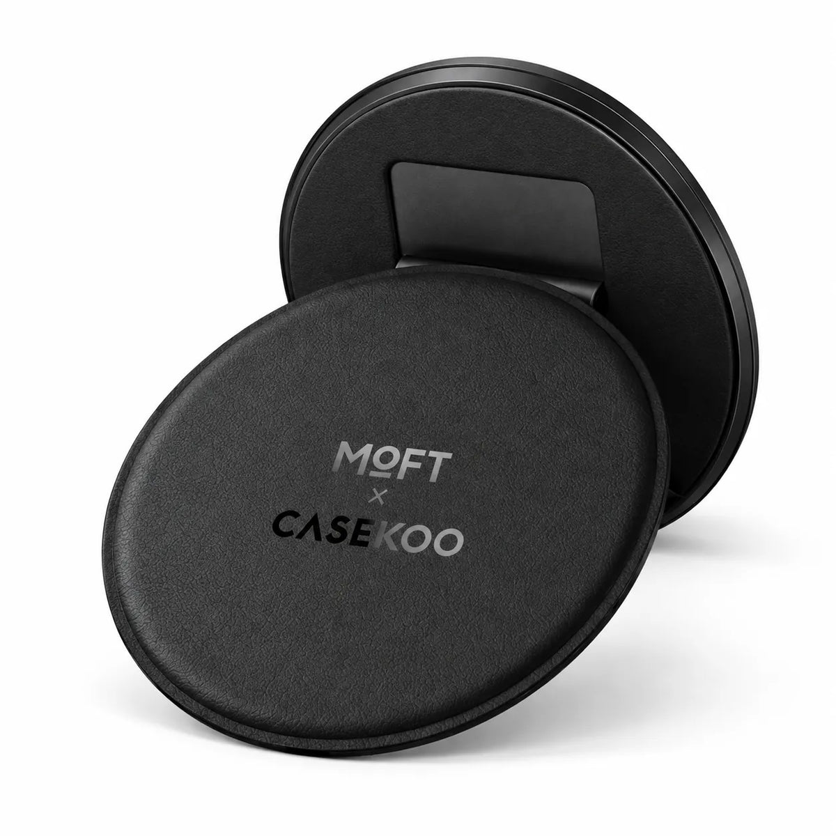Black MOFT × CASEKOO magnetic phone stand, unfolded