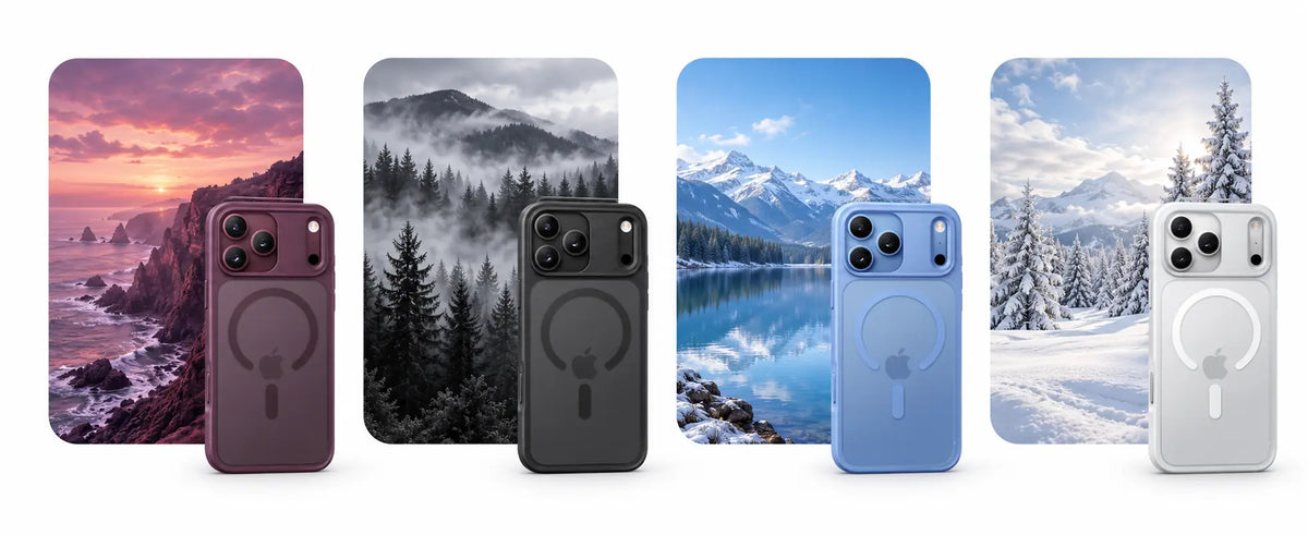 PureKOO in Burgundy, Black, Glacier and Cozy White, paired with nature-inspired landscapes