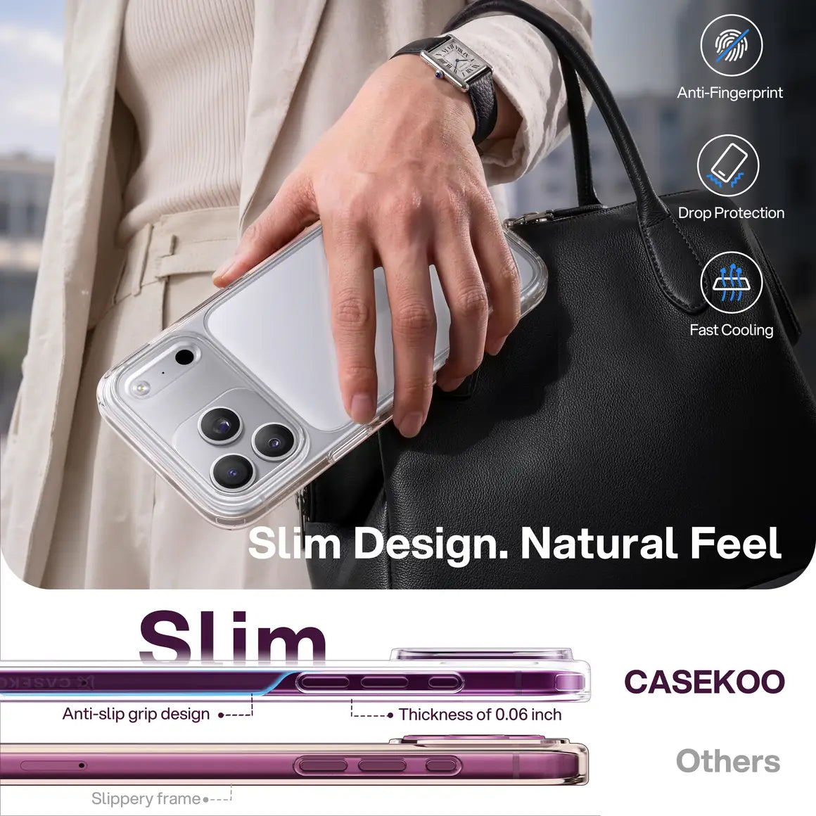 PureKOO slim clear case and comfortable grip