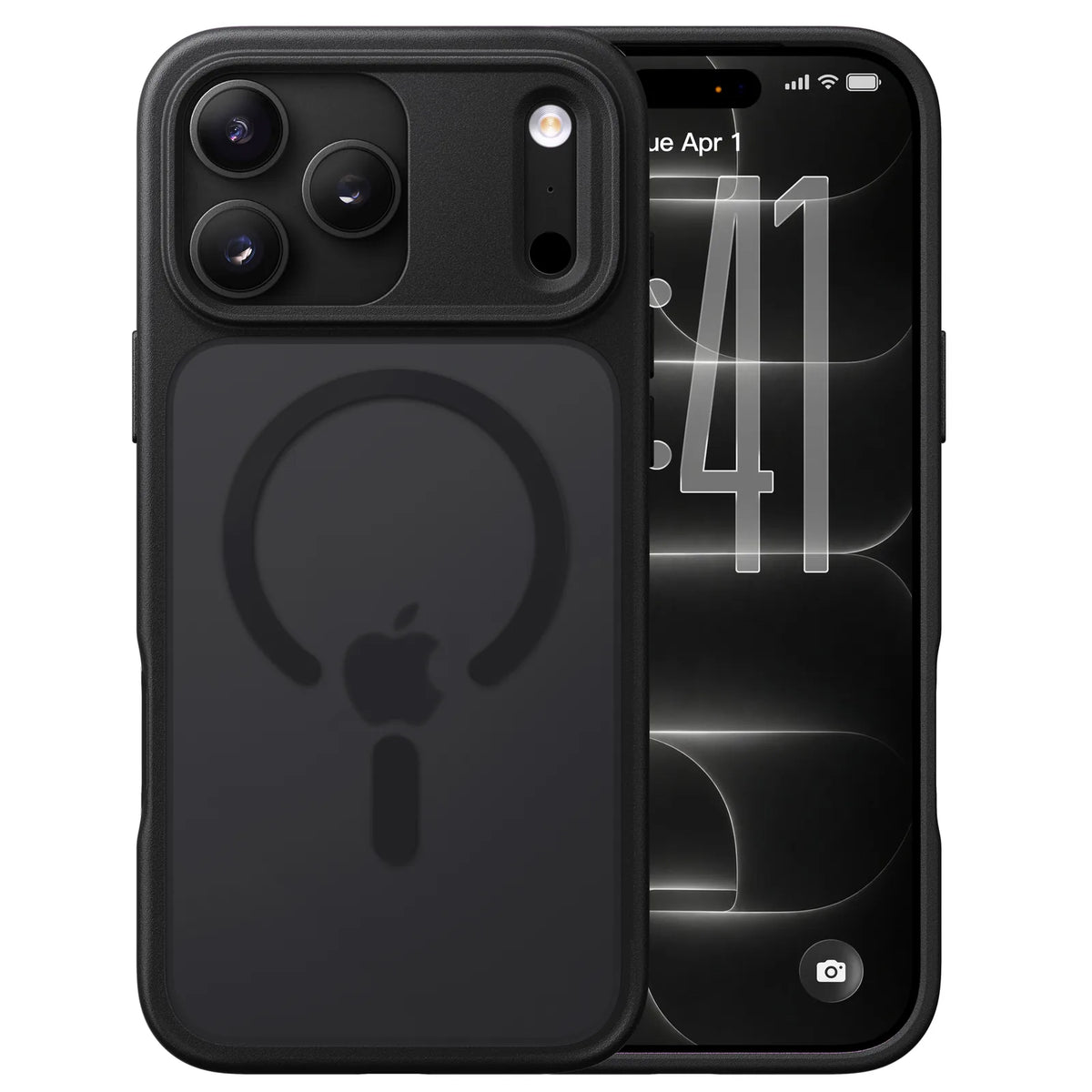 Black matte magnetic phone case, front and back view