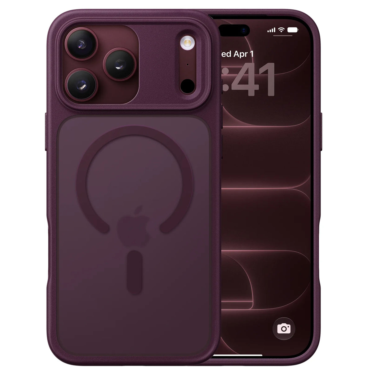 Burgundy matte magnetic phone case, front and back view