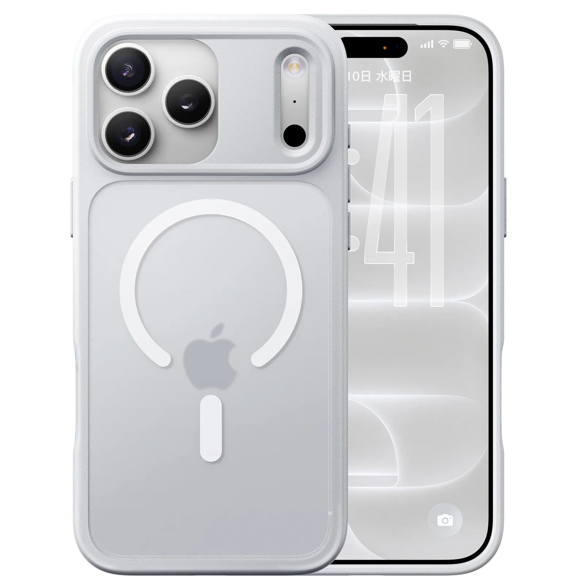 Cozy White matte magnetic phone case, front and back view
