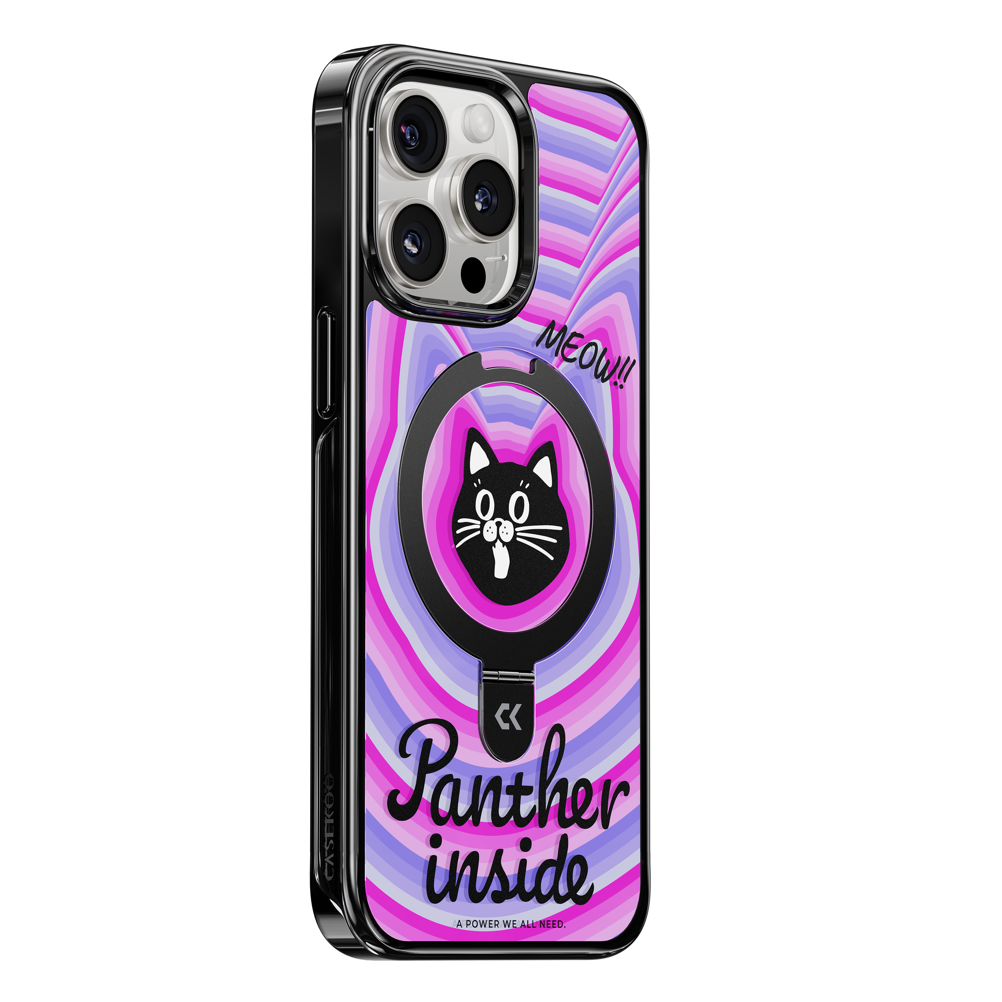 side view of Screaming Kitty iphone case showing the design